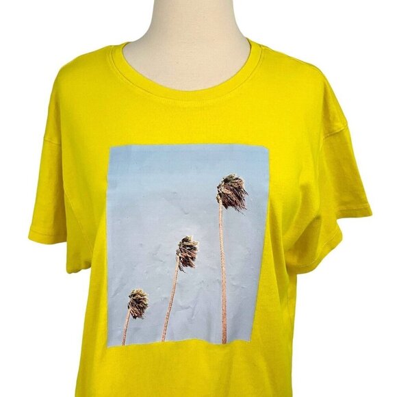 Father's Daughter Boxy Tee Shirt Yellow Size M Short Sleeve Crop Palm Trees - Picture 3 of 10